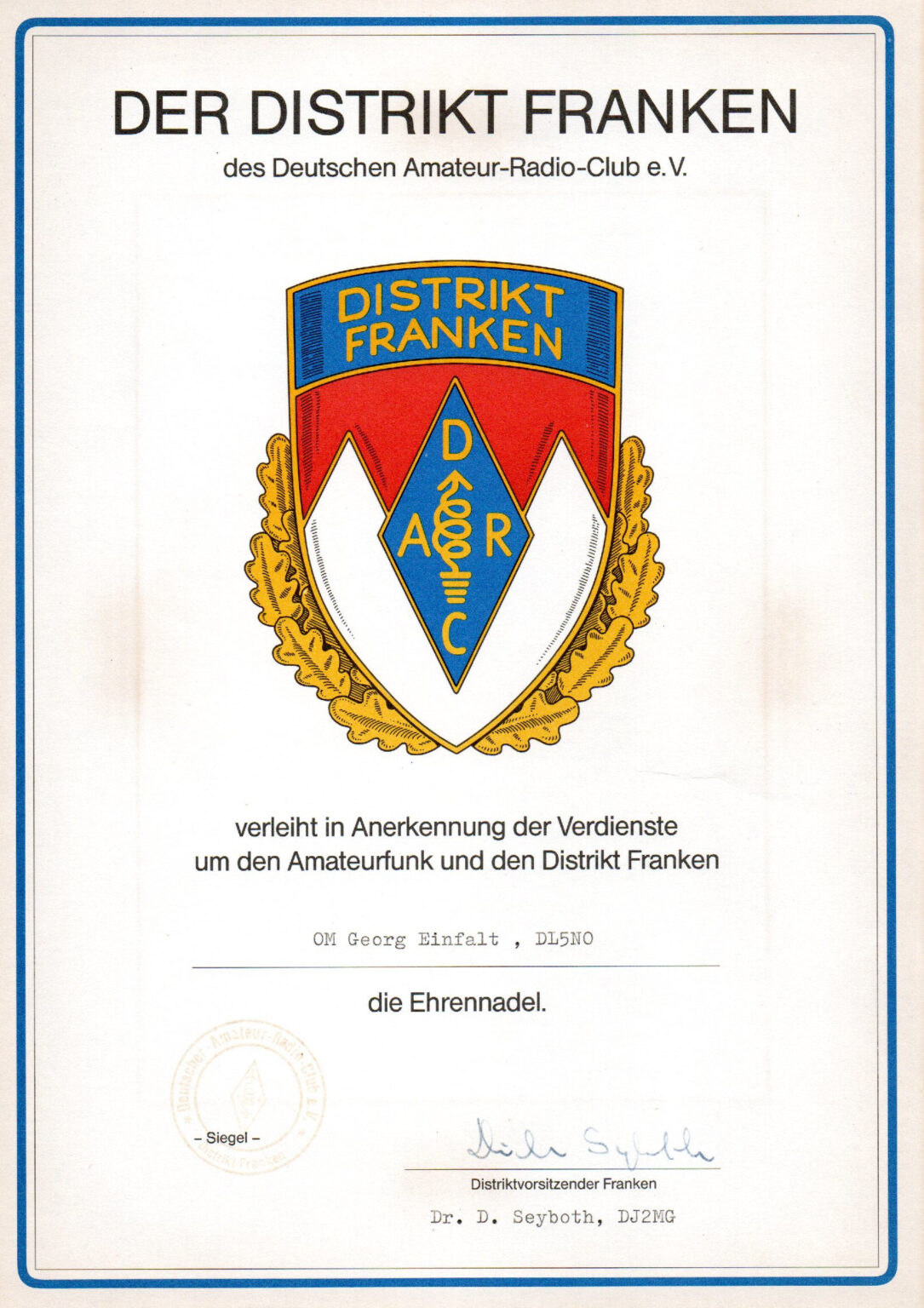 Ehrennadel Distrikt Franken