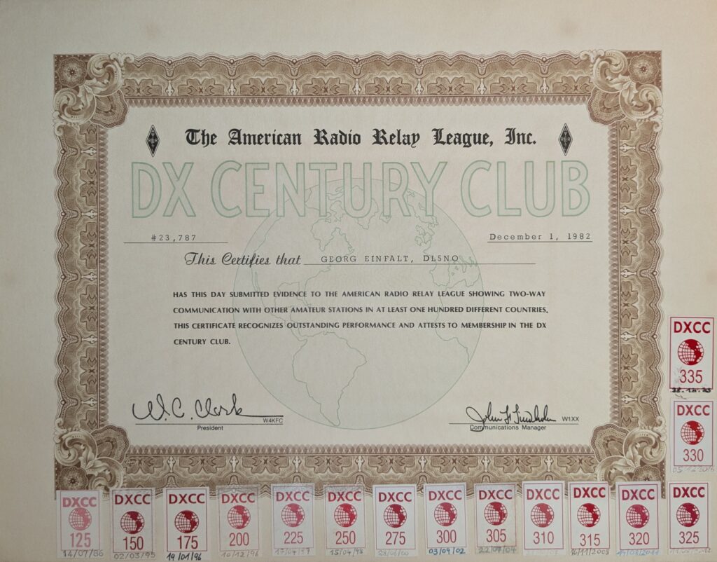DXCC award with stickers up to 335 countries