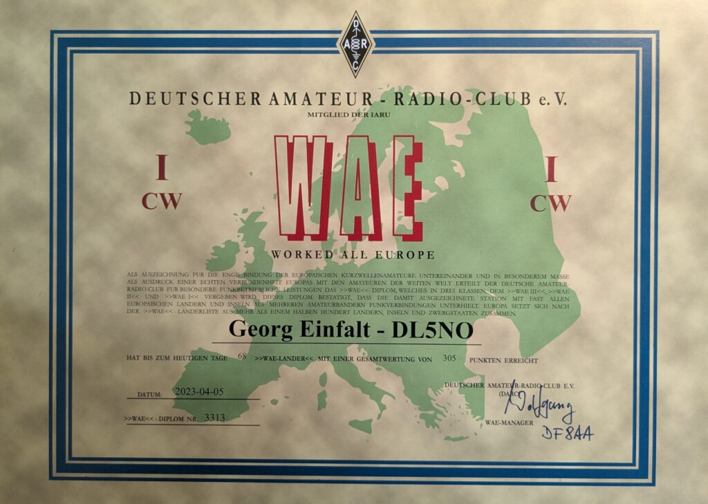 WAE award class 1 CW